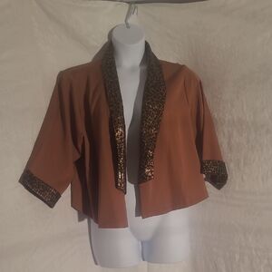 Dots Brown Jacket with Black Lace Trim
